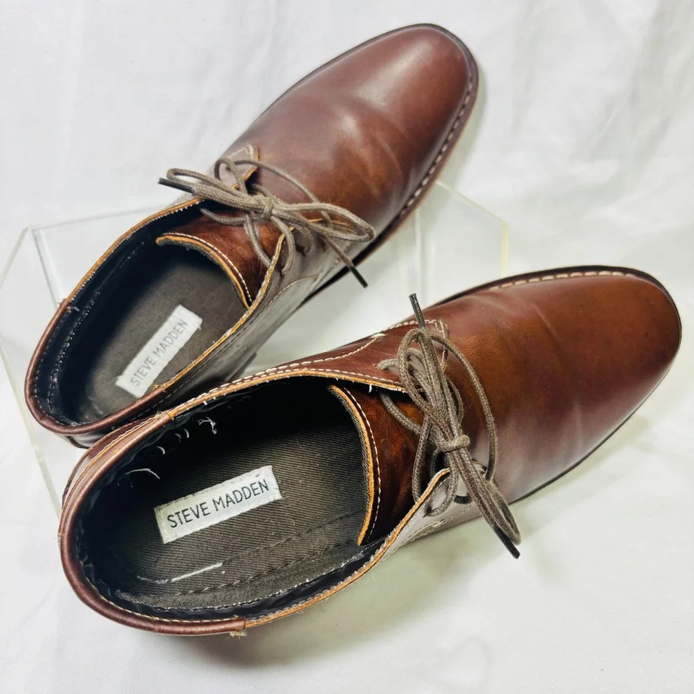 Steve Madden Men's Brown Leather Chukka Boots Lace-Up Ankle Shoes
